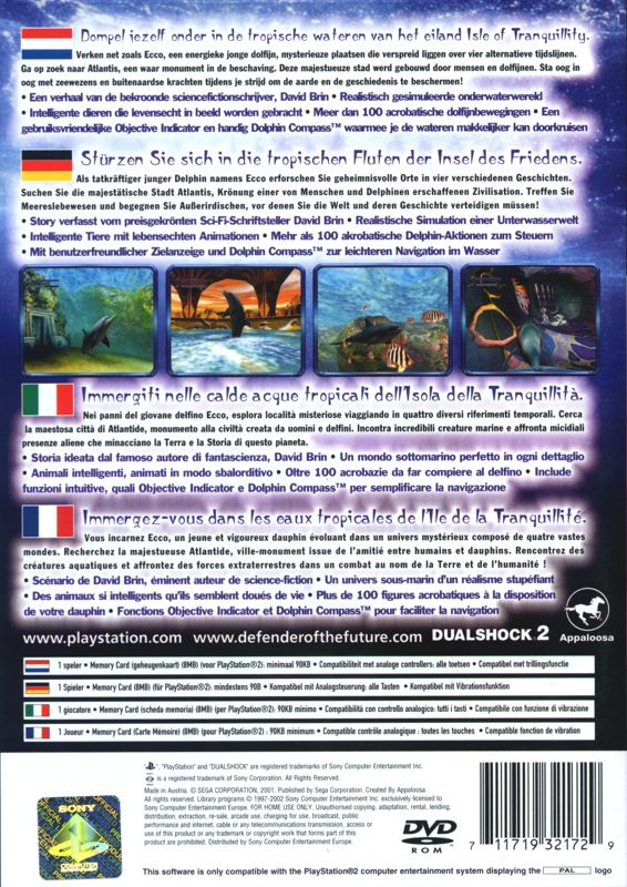 Back Cover for Ecco the Dolphin: Defender of the Future (PlayStation 2)