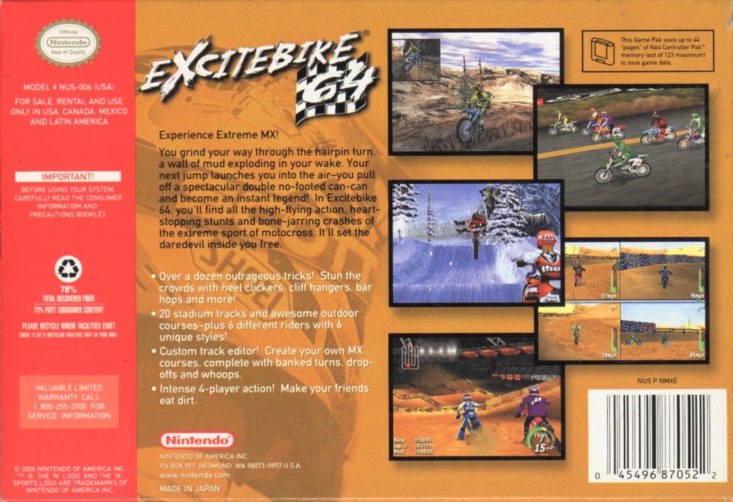 Back Cover for Excitebike 64 (Nintendo 64)