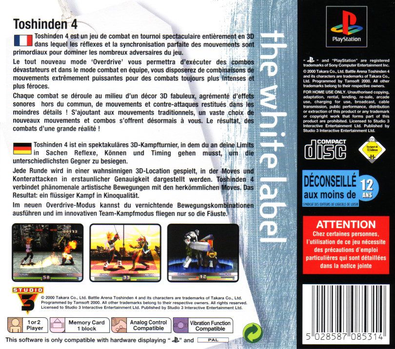 Back Cover for Toshinden 4 (PlayStation) (The White Label Release)