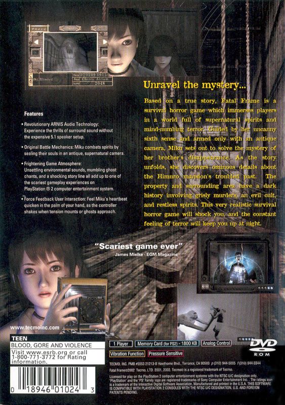 Back Cover for Fatal Frame (PlayStation 2)