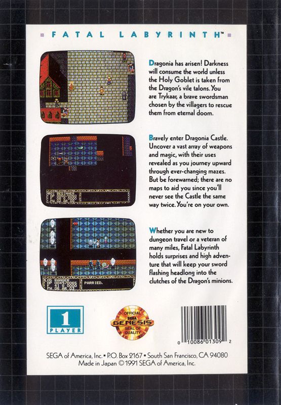 Back Cover for Fatal Labyrinth (Genesis)