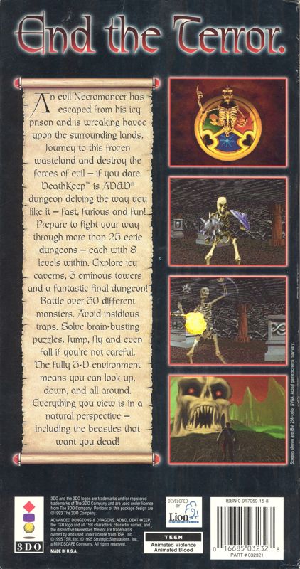 Back Cover for DeathKeep (3DO)