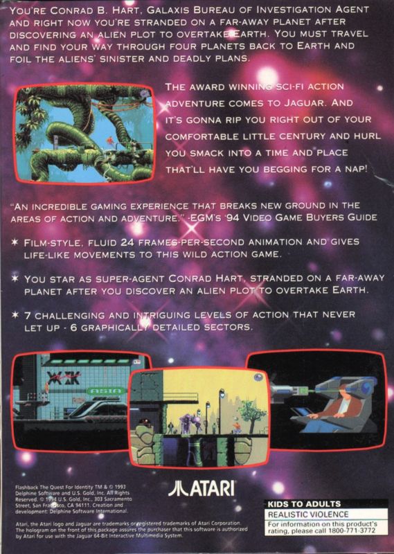 Back Cover for Flashback: The Quest for Identity (Jaguar)
