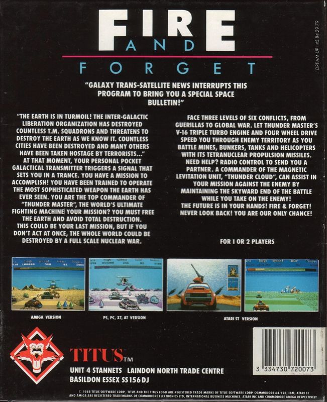 Back Cover for Fire and Forget (DOS)