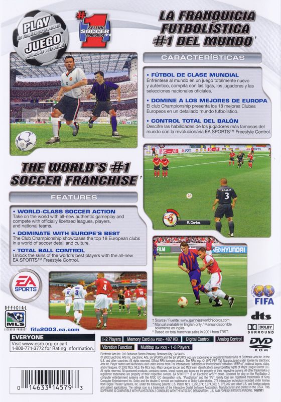 Back Cover for FIFA Soccer 2003 (PlayStation 2)