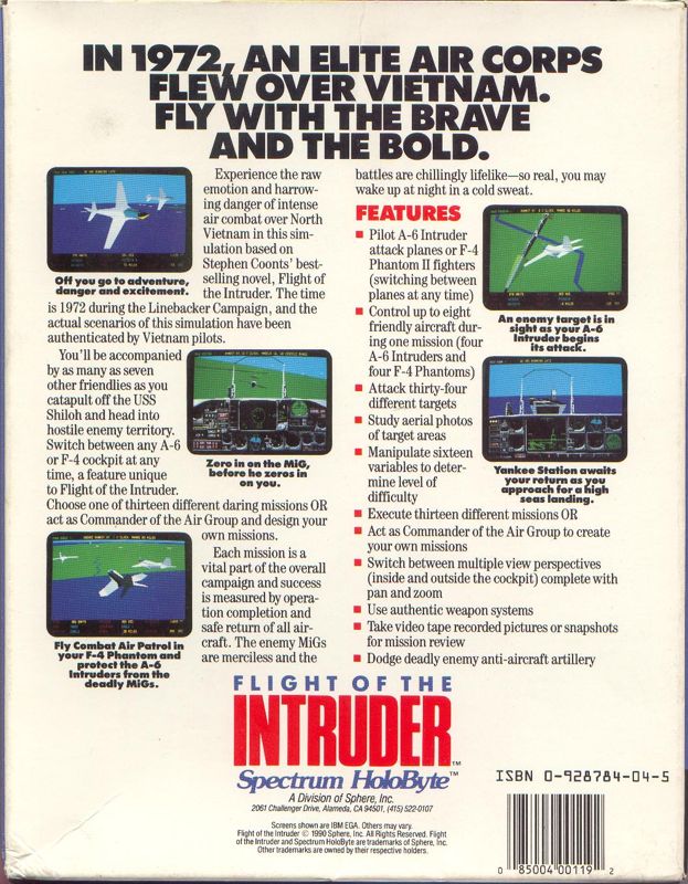 Back Cover for Flight of the Intruder (DOS)