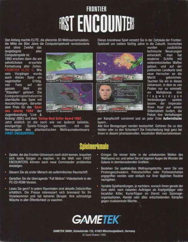 Back Cover for Frontier: First Encounters (DOS)