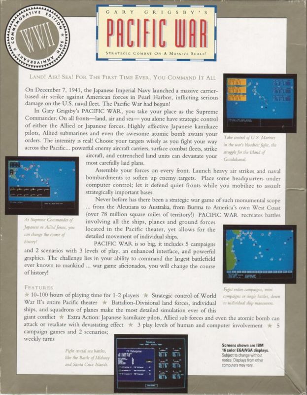 Back Cover for Gary Grigsby's Pacific War (DOS)