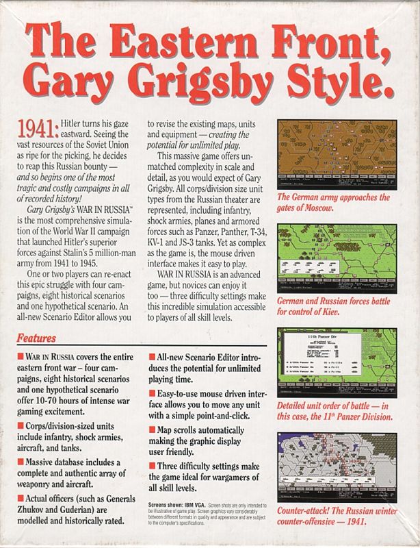 Back Cover for Gary Grigsby's War in Russia (DOS)