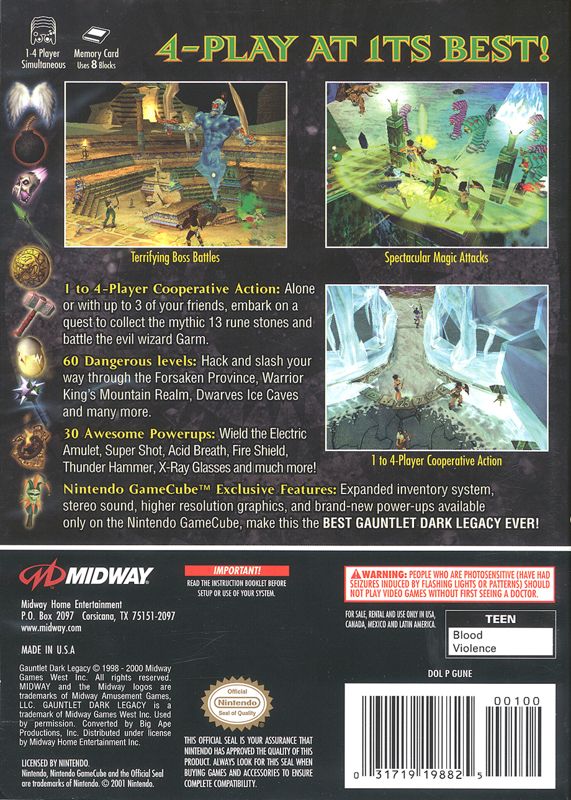 Back Cover for Gauntlet: Dark Legacy (GameCube)
