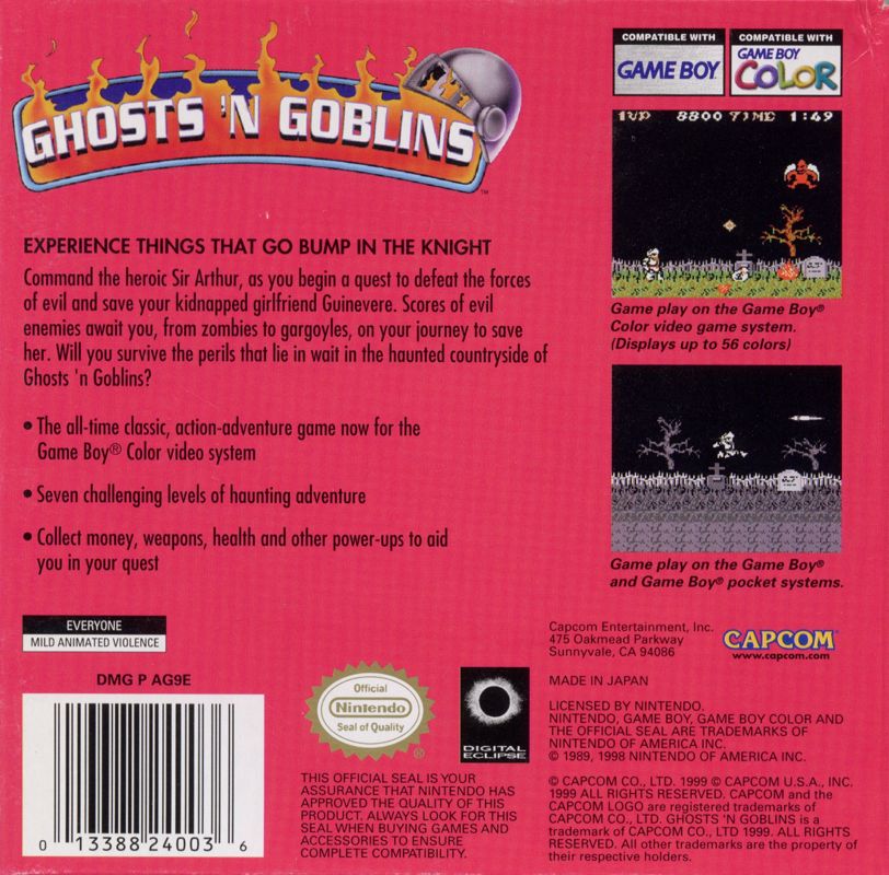 Back Cover for Ghosts 'N Goblins (Game Boy Color)