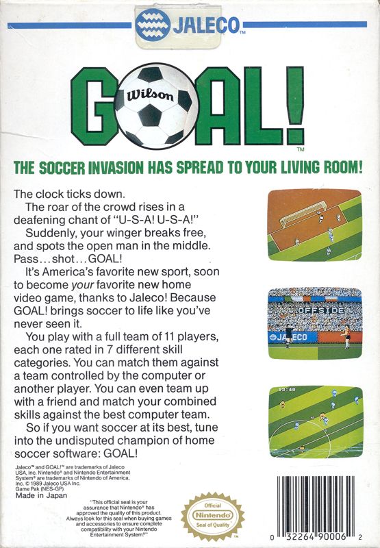 Back Cover for Goal! (NES)