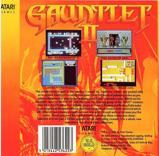 Back Cover for Gauntlet II (Commodore 64) (U.S. Gold release in plastic box)