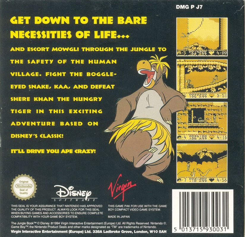 Back Cover for Disney's The Jungle Book (Game Boy)