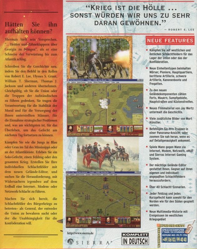 Back Cover for Grant - Lee - Sherman: Civil War 2: Generals (Windows and Windows 3.x)