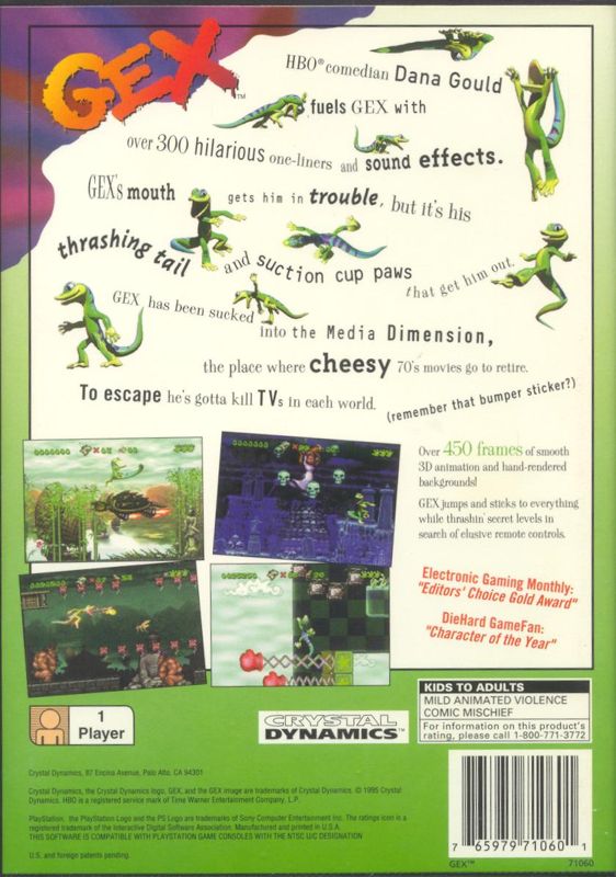 Back Cover for Gex (PlayStation)