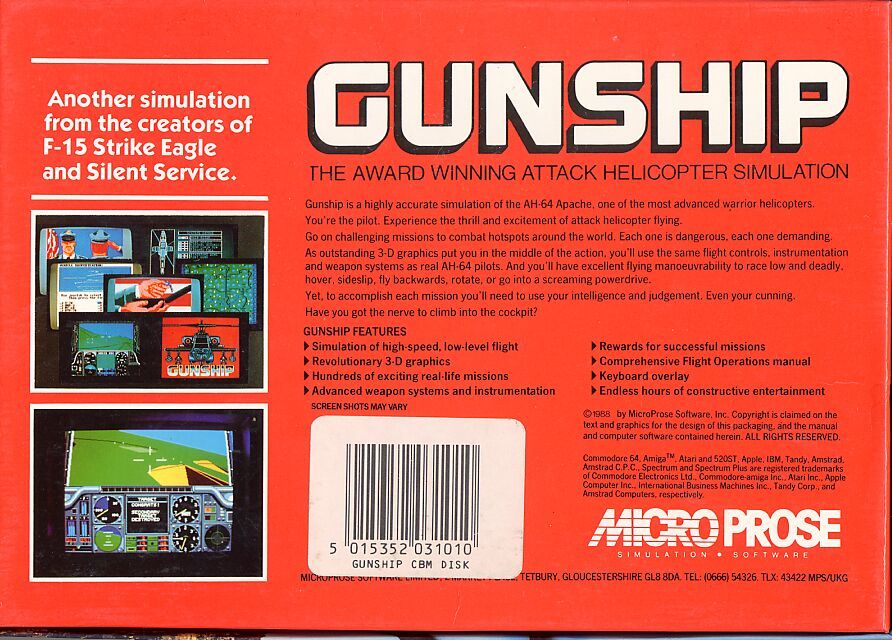 Back Cover for Gunship (Commodore 128 and Commodore 64) (Floppy disk release)