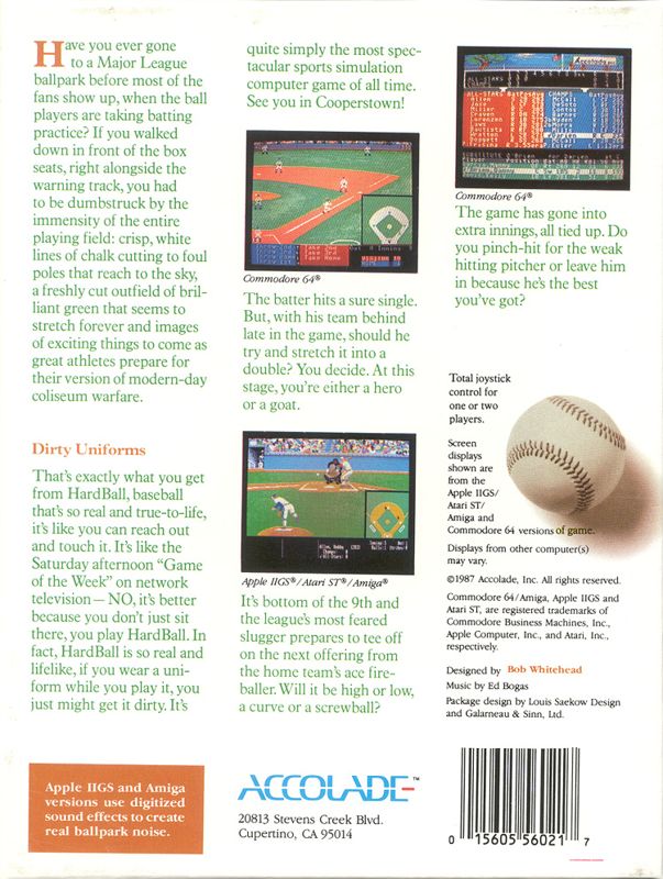 Back Cover for HardBall! (DOS)