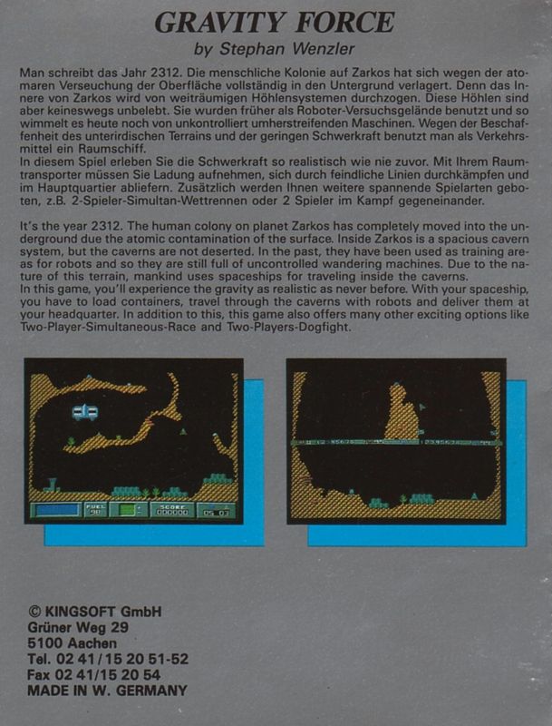Back Cover for Gravity Force (Amiga)
