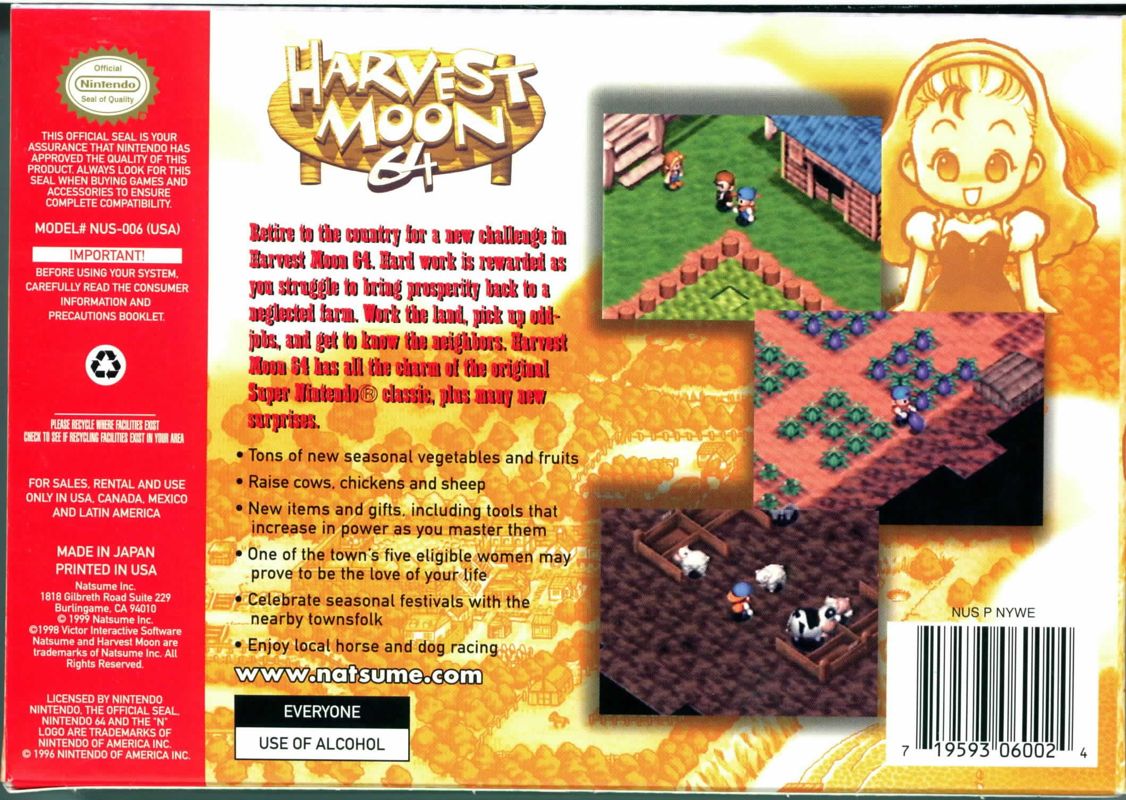 Harvest Moon 64 cover or packaging material MobyGames