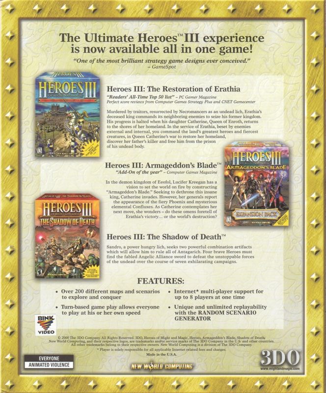 Back Cover for Heroes of Might and Magic III: Complete - Collector's Edition (Windows)