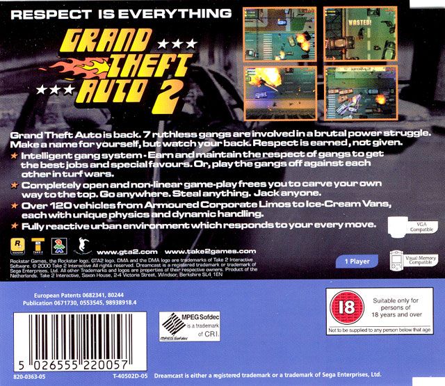 Back Cover for Grand Theft Auto 2 (Dreamcast)
