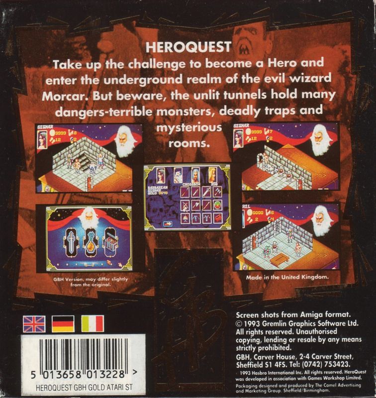 Back Cover for HeroQuest (Atari ST) (Budget release)