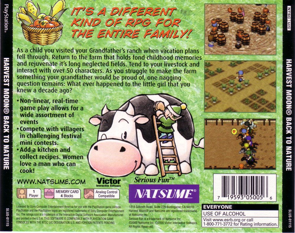Back Cover for Harvest Moon: Back to Nature (PlayStation)