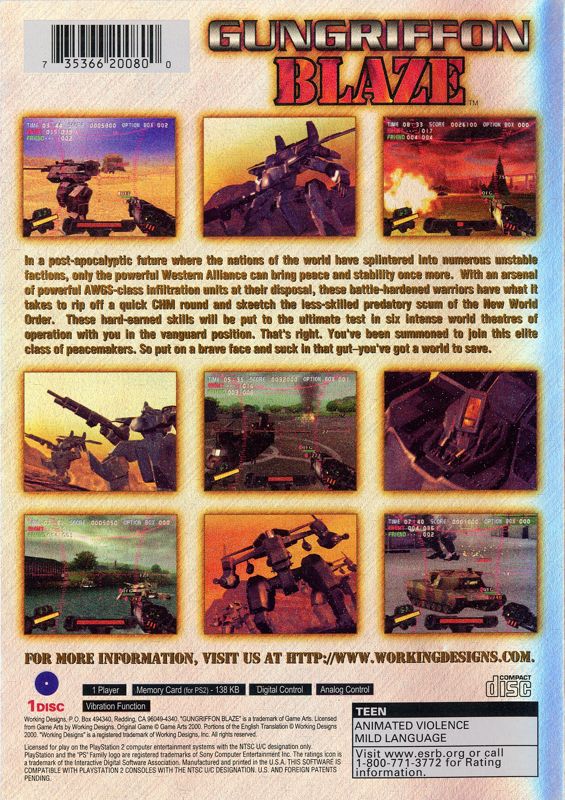 Back Cover for Gungriffon Blaze (PlayStation 2)