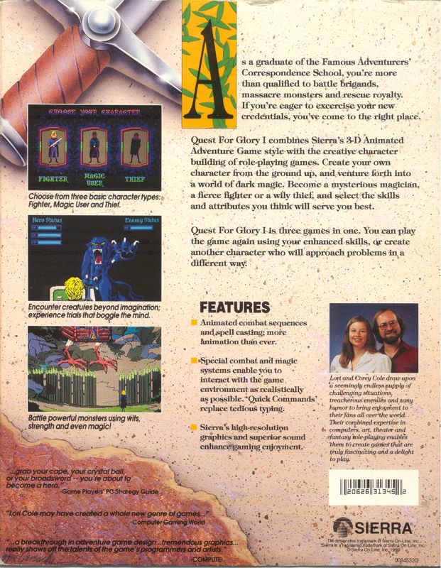 Back Cover for Hero's Quest: So You Want to Be a Hero (DOS) (Quest for Glory re-release)
