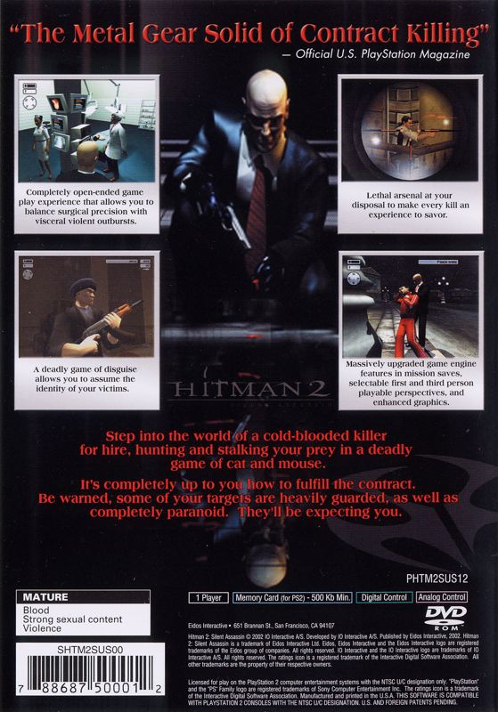 Back Cover for Hitman 2: Silent Assassin (PlayStation 2)