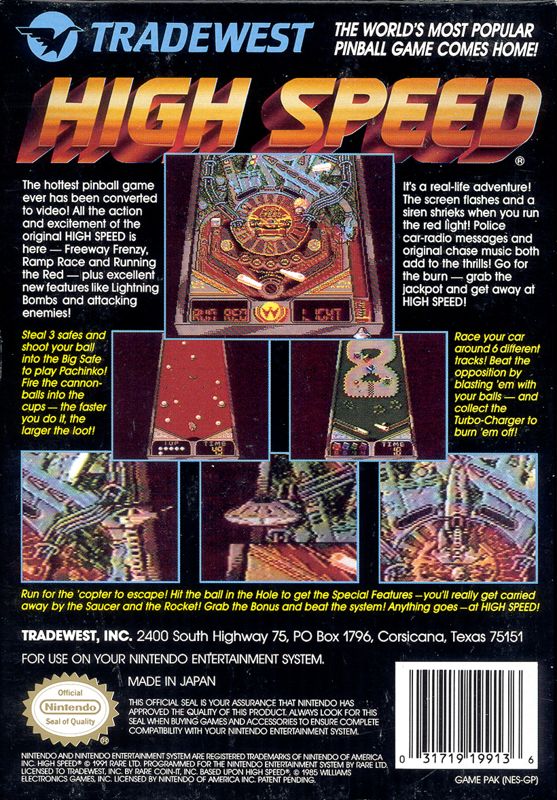 Back Cover for High Speed (NES)