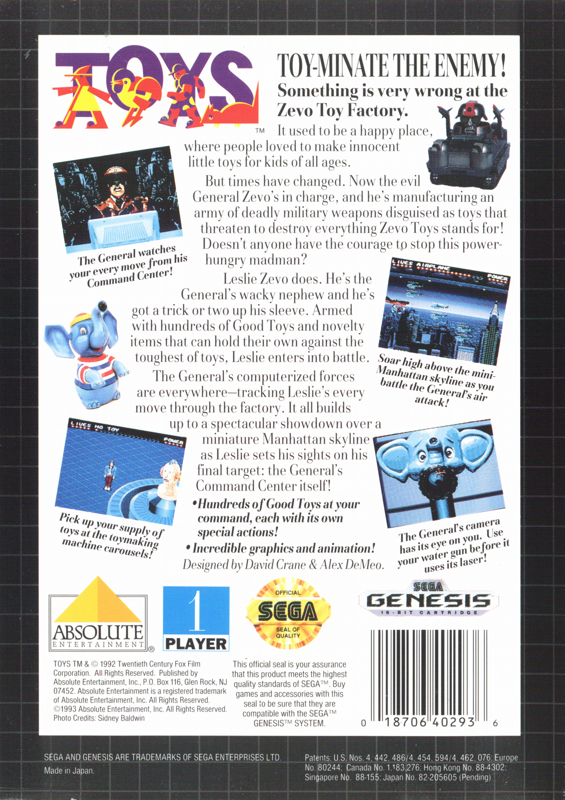 Back Cover for Toys (Genesis)