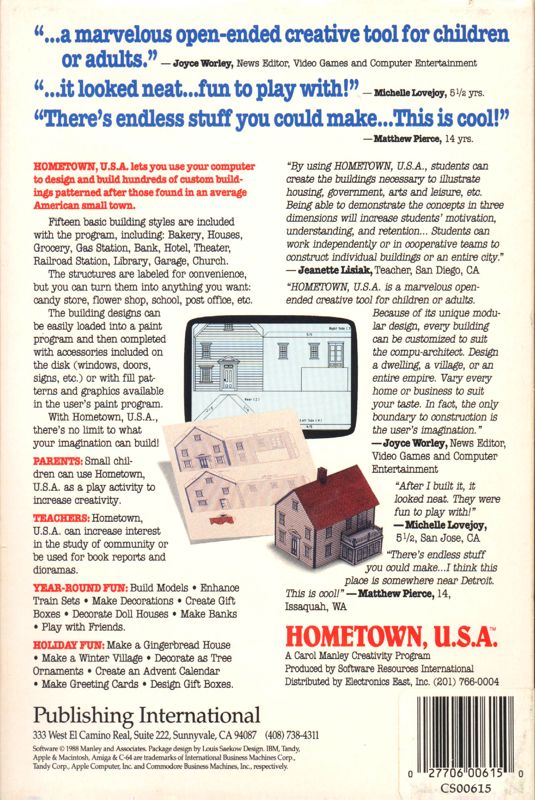 Back Cover for Hometown, U.S.A. (DOS)