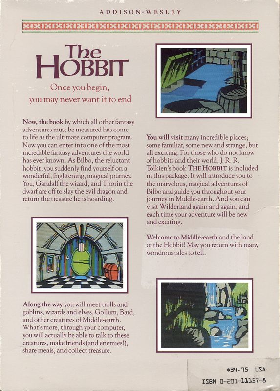 Back Cover for The Hobbit (PC Booter)