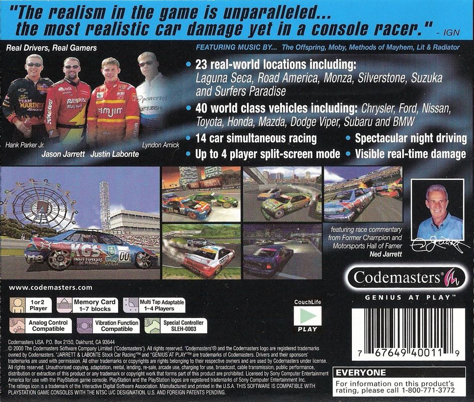 Back Cover for Jarrett & Labonte Stock Car Racing (PlayStation)