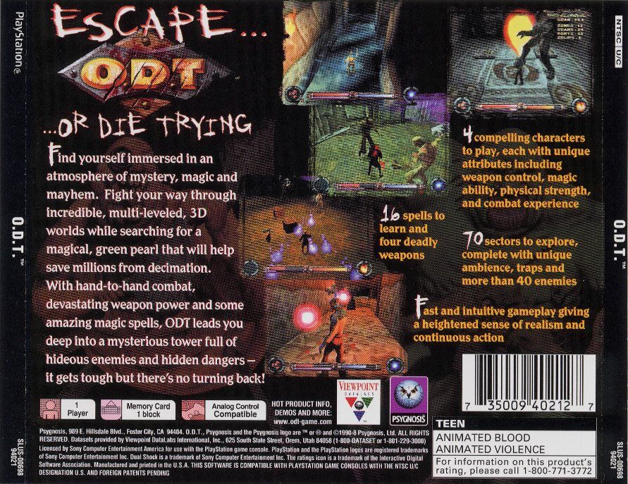 Back Cover for O.D.T.: Escape... or Die Trying (PlayStation)
