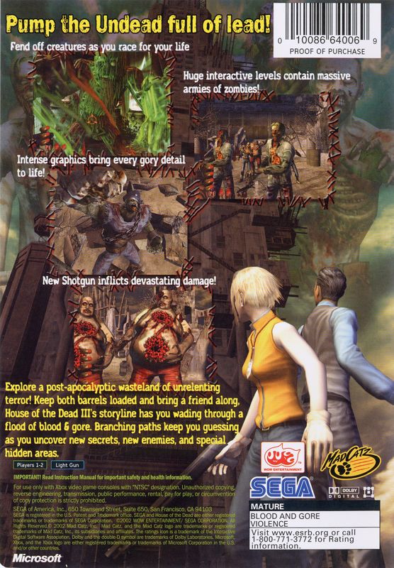 Back Cover for The House of the Dead III (Xbox)