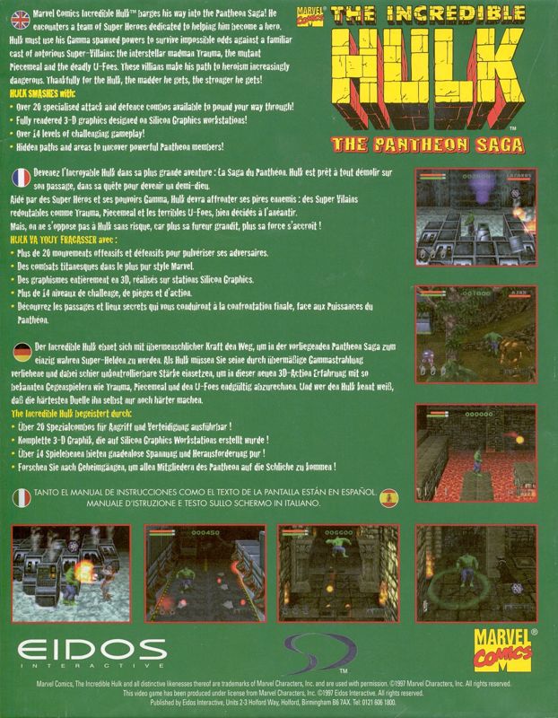 Back Cover for The Incredible Hulk: The Pantheon Saga (DOS and Windows)