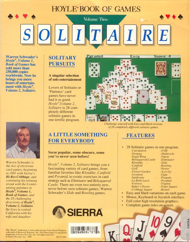 Back Cover for Hoyle: Official Book of Games - Volume 2: Solitaire (DOS)