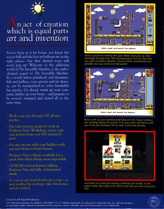 Back Cover for The Incredible Machine 2 (DOS)