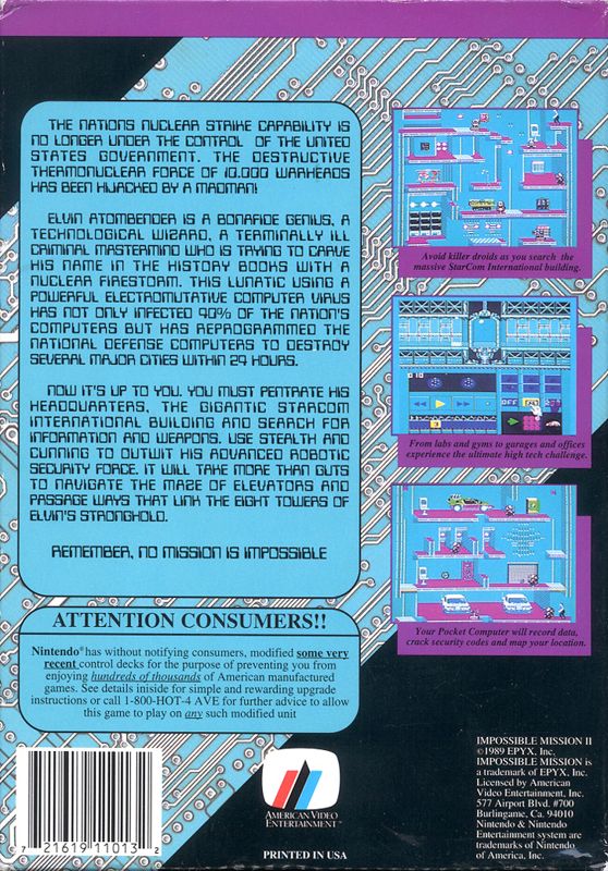 Back Cover for Impossible Mission II (NES)