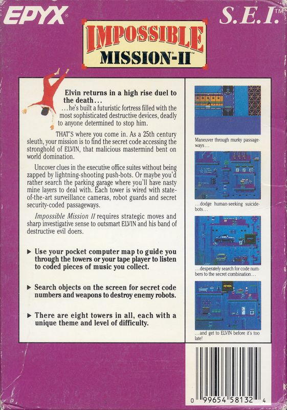 Back Cover for Impossible Mission II (NES) (S.E.I. Release)