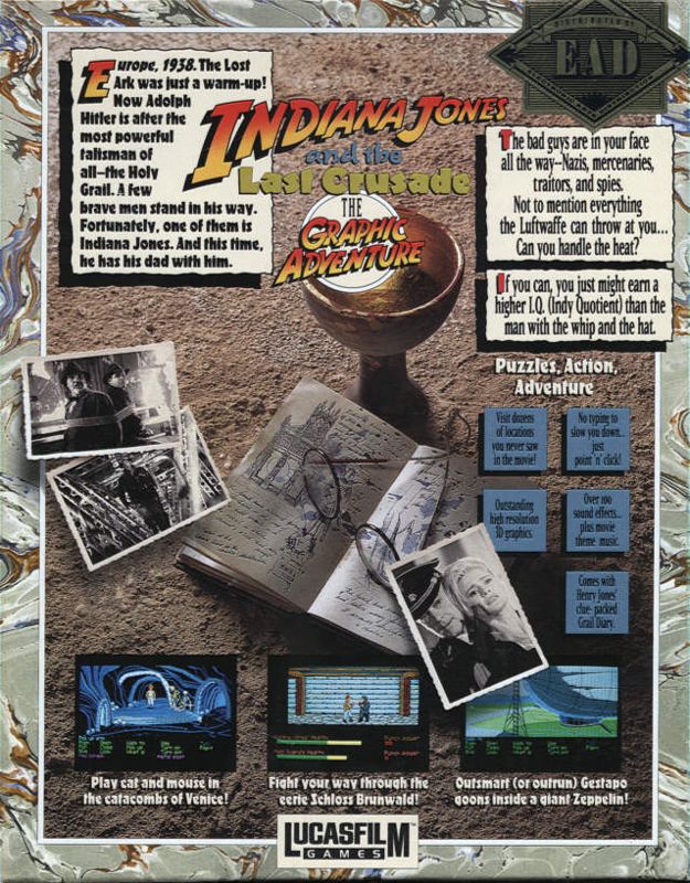Back Cover for Indiana Jones and the Last Crusade: The Graphic Adventure (Atari ST)