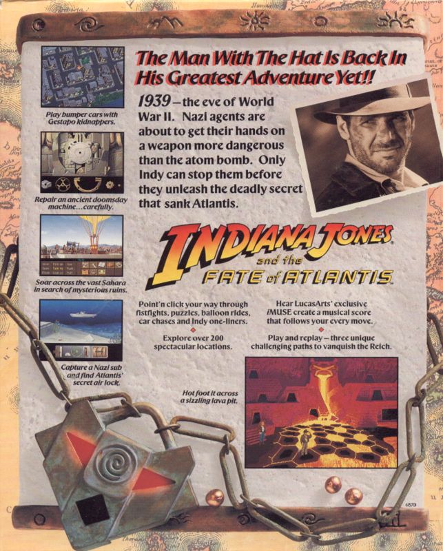 Back Cover for Indiana Jones and the Fate of Atlantis (DOS) (CD-ROM version)