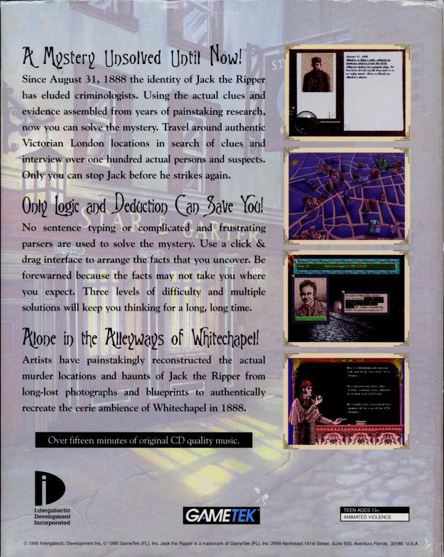 Back Cover for Jack the Ripper (DOS)