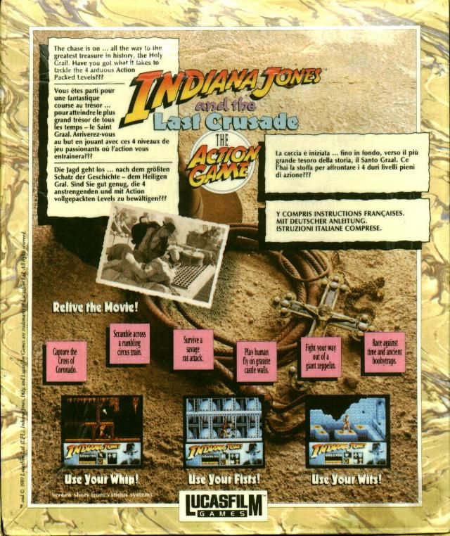 Back Cover for Indiana Jones and the Last Crusade: The Action Game (DOS)