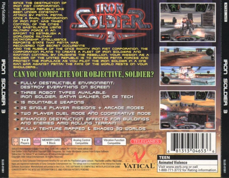 Back Cover for Iron Soldier 3 (PlayStation)