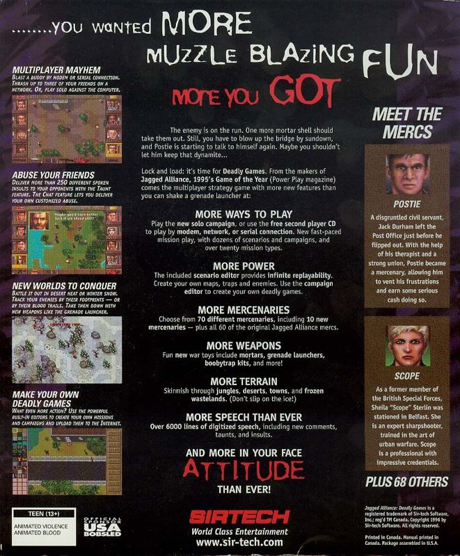 Back Cover for Jagged Alliance: Deadly Games (DOS)