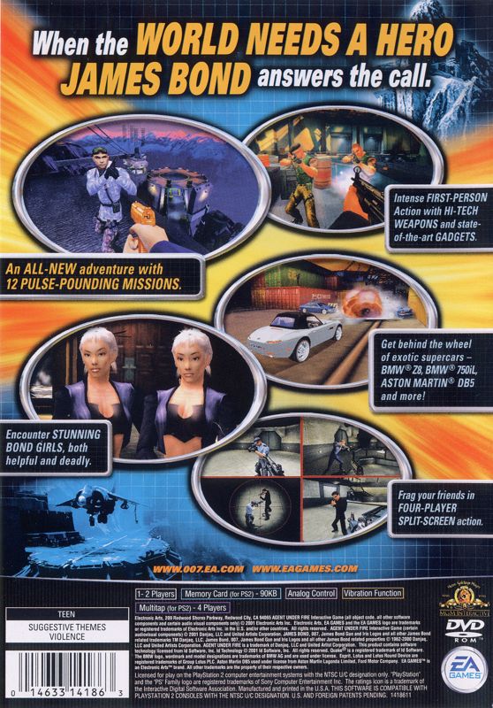 Back Cover for 007: Agent Under Fire (PlayStation 2)